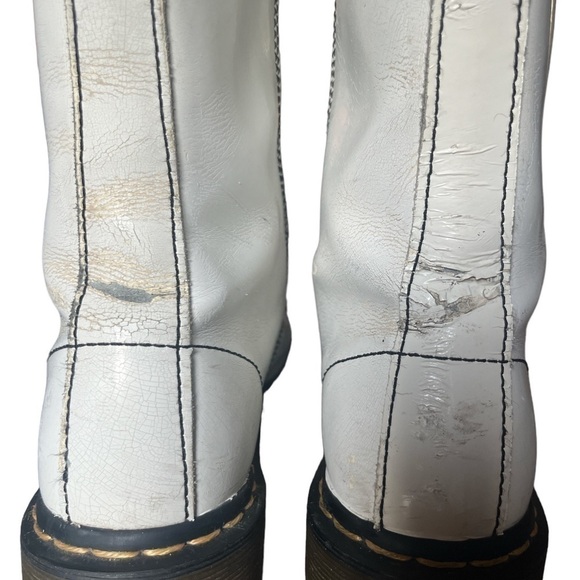 White Dc Martens DOCS lace up tall combat boots double zipper 14 hole mid calf 7 - Picture 12 of 16